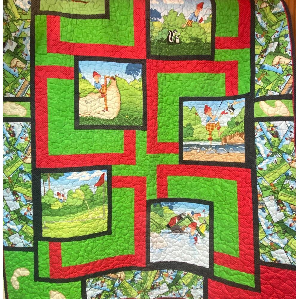 Handmade Quilt Golf Humor Theme Wall Hanging/Lap Quilt 47”x62”